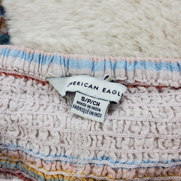 American Eagle Multicolor Stripe Smocked Top Small - Picture 4 of 6